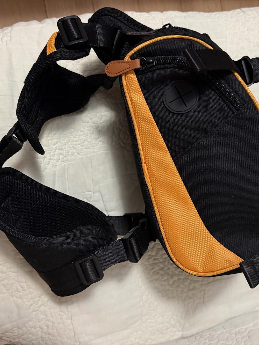 Adjustable Black and Orange Dog Harness with side pockets - Comfortable Support